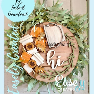 Interchangeable 15&quot; Round Seasonal insert for Bucket Door Hanger &quot;Fall Pumpkin Spice&quot; Sign SVG  Porch Laser Ready  Glowforge SVG  Sign