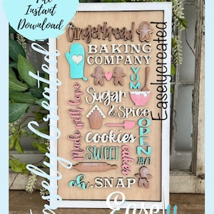 Gingerbread Baking co Sign Digital File -  made with love cookies sugar & Spice SVG sign - Word collage Glowforge