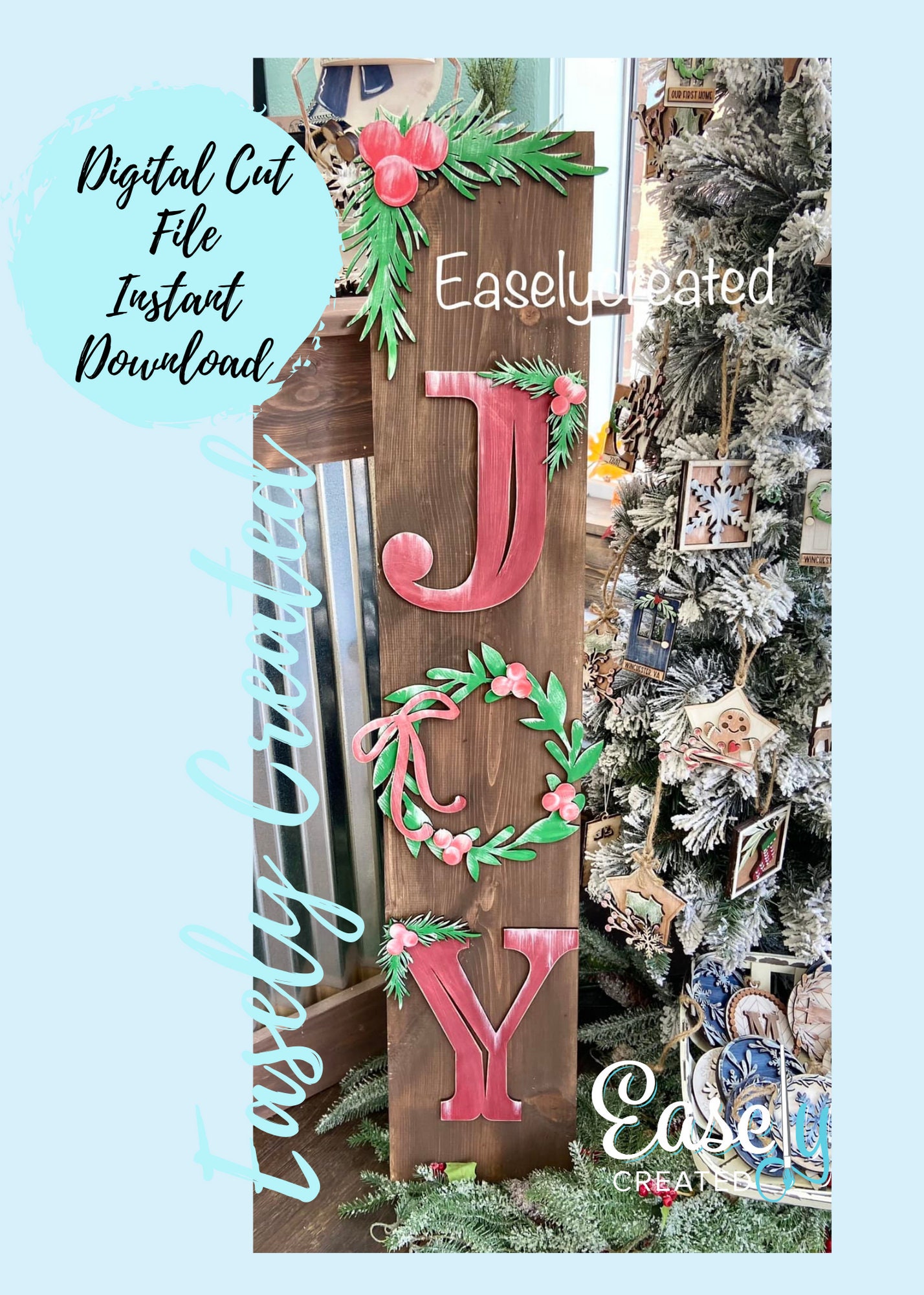 Christmas JOY 4ft Porch Leaner Sign  SVG File   Decor Sign SVG -  Sign Glowforge Laser Ready