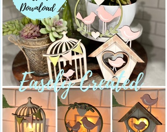 Bundle Spring Birds Birdhouse Bird Cage  Night Light Attachment SVG  Holiday  Glowforge SVG  Nite Lite Interchangeable Seasonal Sign