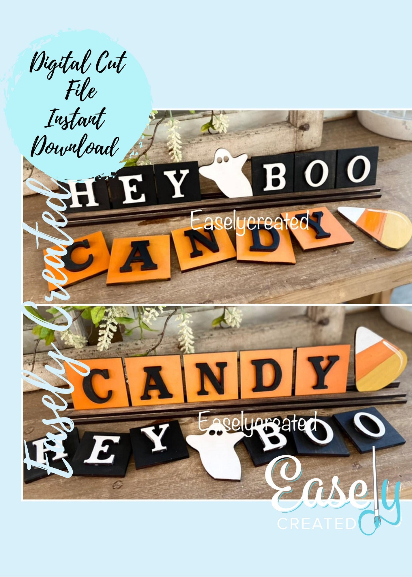Scrabble Tile Letter Sign Hey Boo and Candy Set SVG File  Halloween Fall Sign Candy Corn Ghost Sign SVG -  Sign Glowforge SVG