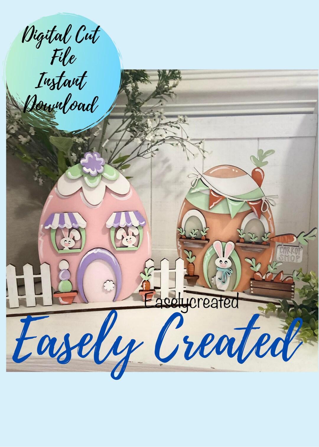 Bunny Town Shelf Sitter Sign Digital File - Easter Egg House Farmhouse ...