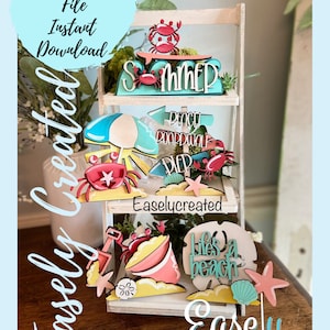 Strandleven Crabby Crab gelaagde lade teken SVG-bestand vakantie zomer sfeer surfen teken Seashell lade teken SVG teken Glowforge laser klaar SVG