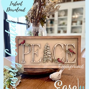 Easely Schrift Frieden Winterbaum Kardinal Rustikal Old World Weihnachtszeichen SVG Urlaub Weihnachten Glowforge Veranda Bauernhaus Digitaler Download