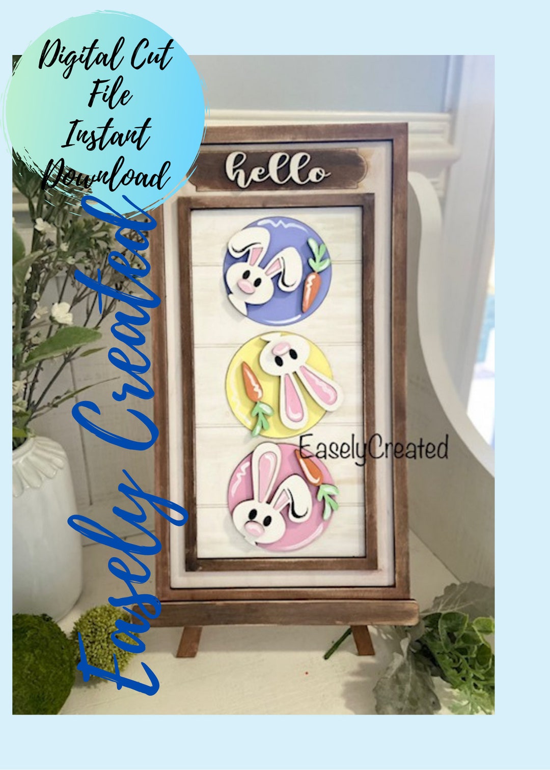 Three Circle Interchangeable Bunny Easter Carrot Patch Sign SVG ...