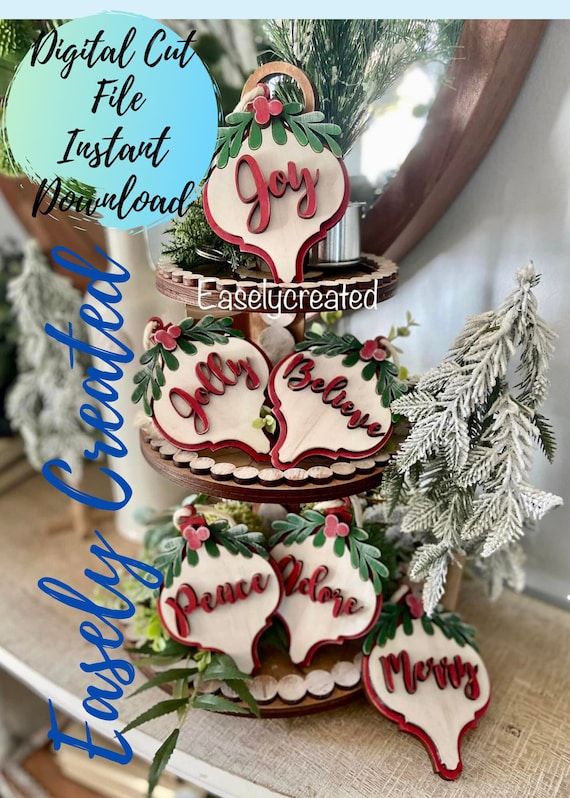 Christmas Ornament Digital File - Farmhouse Winter Ornaments -  Farmhouse Christmas SVG Pease Joy Jolly Ornament  Glowforge Laser Ready SVG