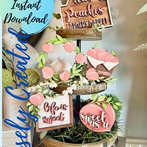 Peach Tiered Tray Digital Download File - Summer Tiered Tray - DIY Tiered Tray  Just Peachy Tray Glowforge laser File Fruit Tray