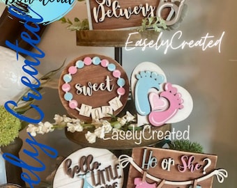 Baby Tiered Tablett Digital Download-Datei - Glowforge Baby Shower Tiered Tablett SVG - Gender Reveal Tiered Tablett SVG - Boy Girl Tiered Tablett Set