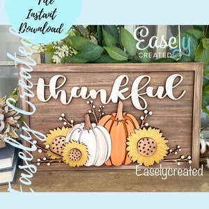 Thankful Sunflower Pumpkin Wheat Sign Hello Fall Trio SVG File  Autumn Leaves Sign SVG -  Sign Glowforge SVG