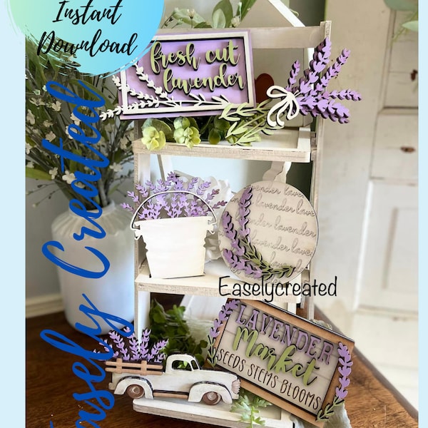 Lavender Tiered Tray Digital Download File - Glowforge Garden Fresh Flowers Tiered Tray SVG DIY  SVG - Plant svg French Country