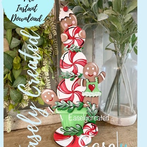 Stacked Peppermint Gingerbread Shelf Sitter Christmas Sign  SVG File  Whimsical Holiday Display  Sign SVG -  Sign Glowforge Laser Ready