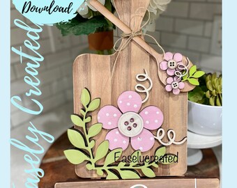 Faux Cutting Board Interchangeable insert and spoon only "Spring Flower" Holiday Sign SVG  Holiday Porch Laser Ready  Glowforge SVG  Sign