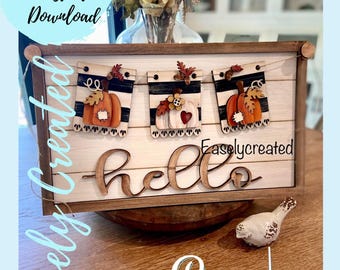 Interchangeable Mini Banner &quot;Fall Patch Pumpkins&quot; for Hello Sign - Glowforge Laser Ready File SVG Home changeable Season Holiday