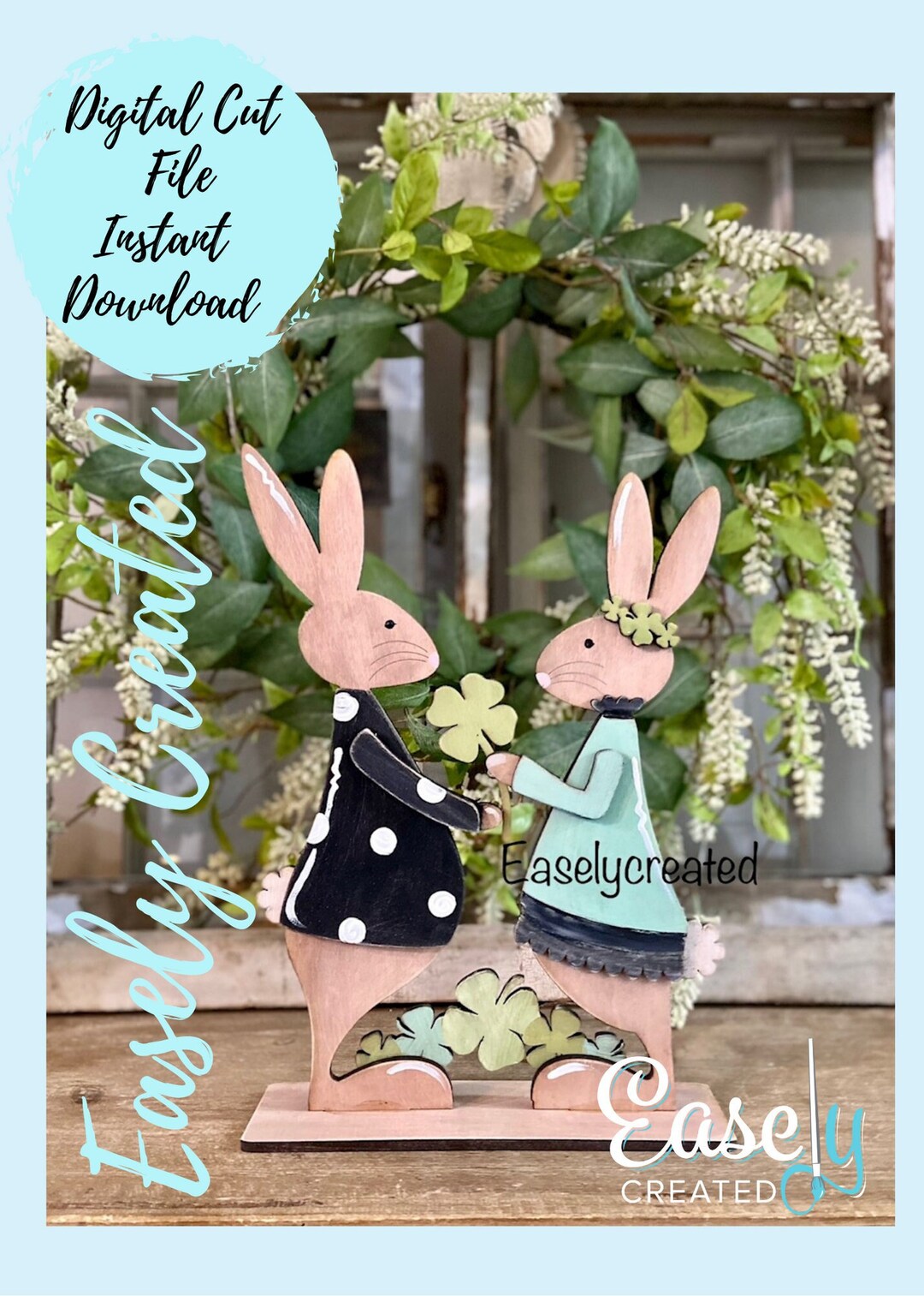 Shelf Sitters Spring March Clover Bunny Sign Glowforge Laser Ready SVG ...