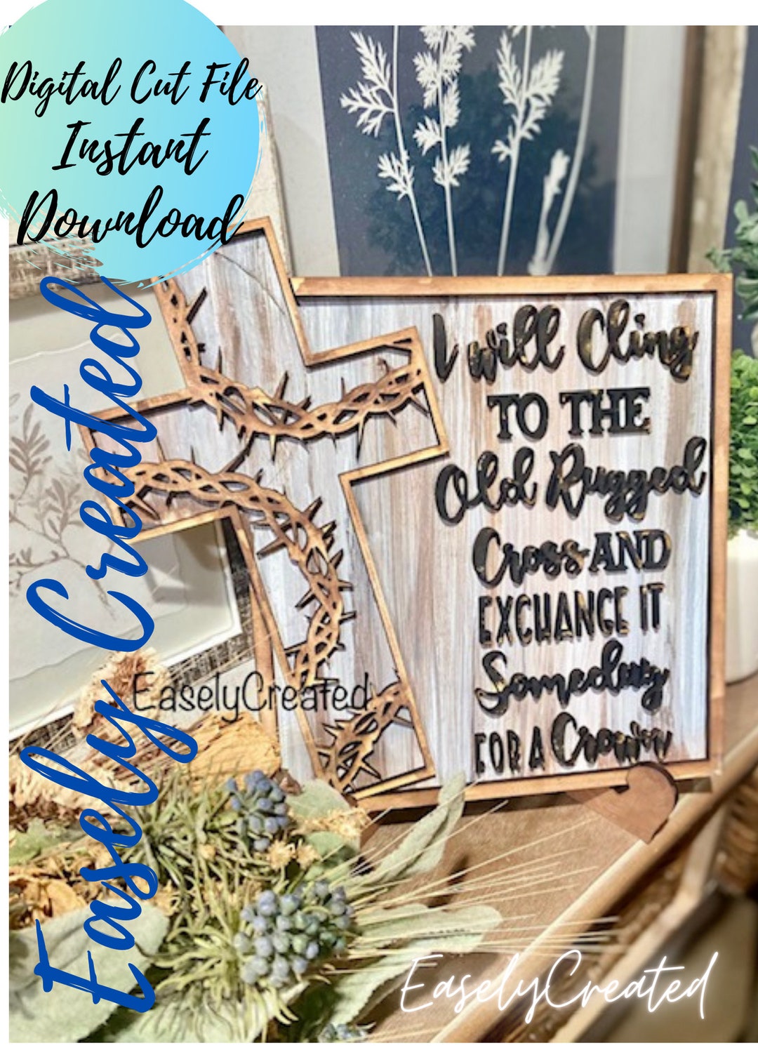 Easter He is Risen Sign Digital File - Rugged Cross Sign - Spring Sign ...