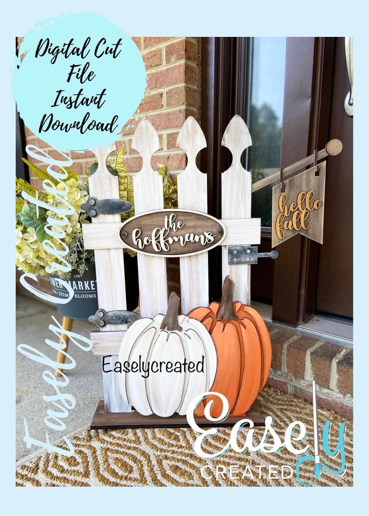Picket Fence Large Porch Sign Interchangeable "Pumpkin" insert Personalized Porch Sign SVG  Holiday Seasonal Glowforge SVG  Porch Sign