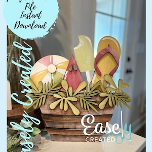 "Korb-Pflanzer ""Summer"" austauschbarer Shelf Sitter saisonaler Einsatz ""Sommer"" Sofortiger Download SVG Glowforge Laser bereit Datei."