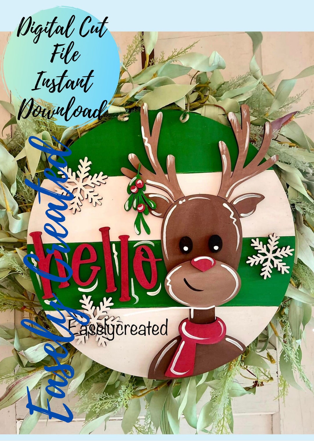 Reindeer Door Hanger SVG Digital File - Christmas Sign Svg Winter Deer ...