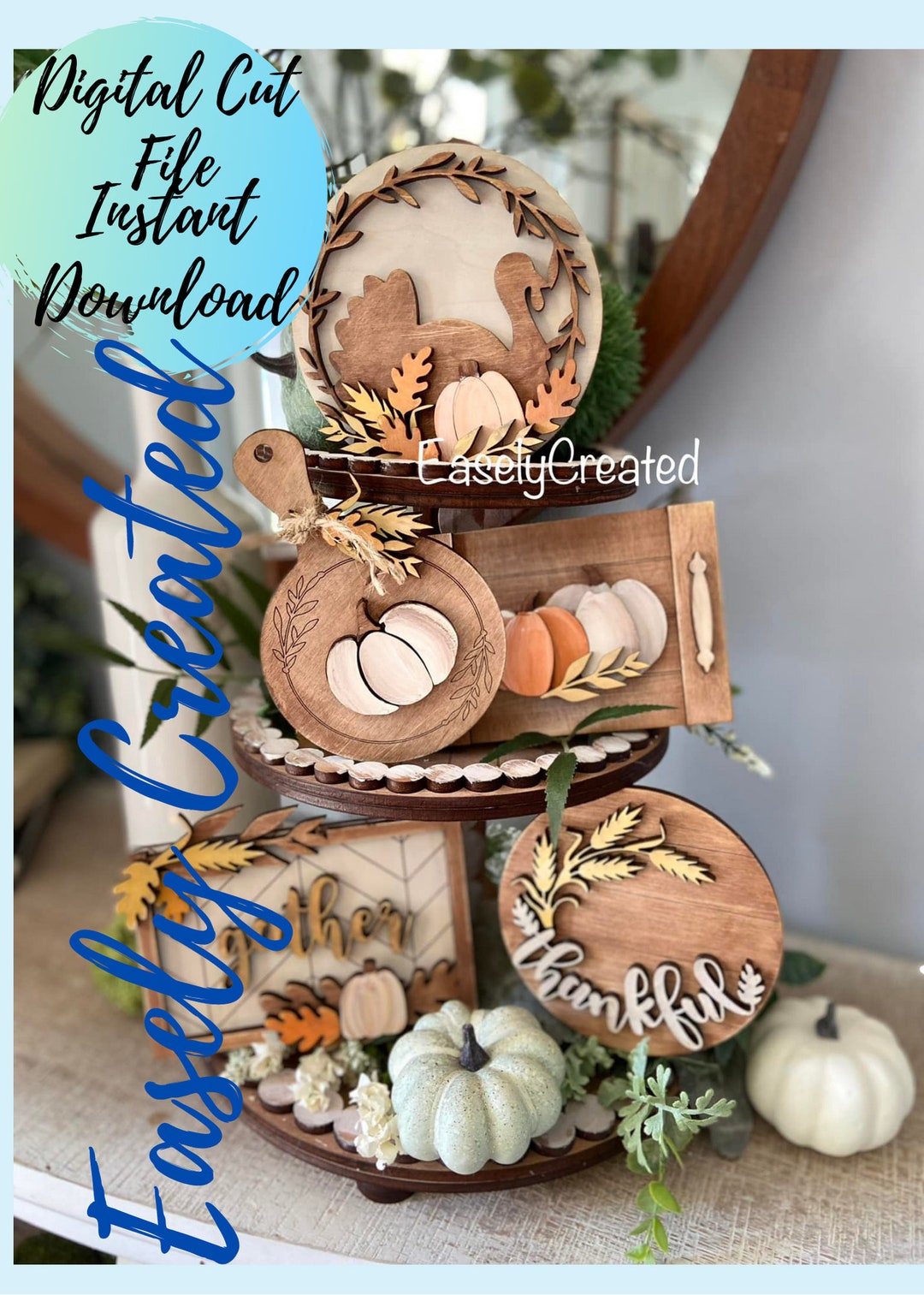 Rustic Wooden Pumpkin Decor 4-Pack - Fall Thanksgiving Tabletop Signs In Multiple Colors