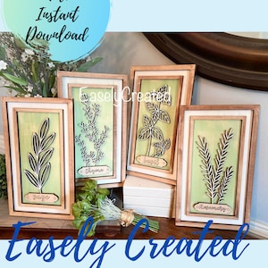Kitchen Spice  Sign Set Digital File -  Flower Display  -  Farmhouse  SVG sign - Thyme Basil Rosemary Sage Sign Glowforge Laser Ready SVG