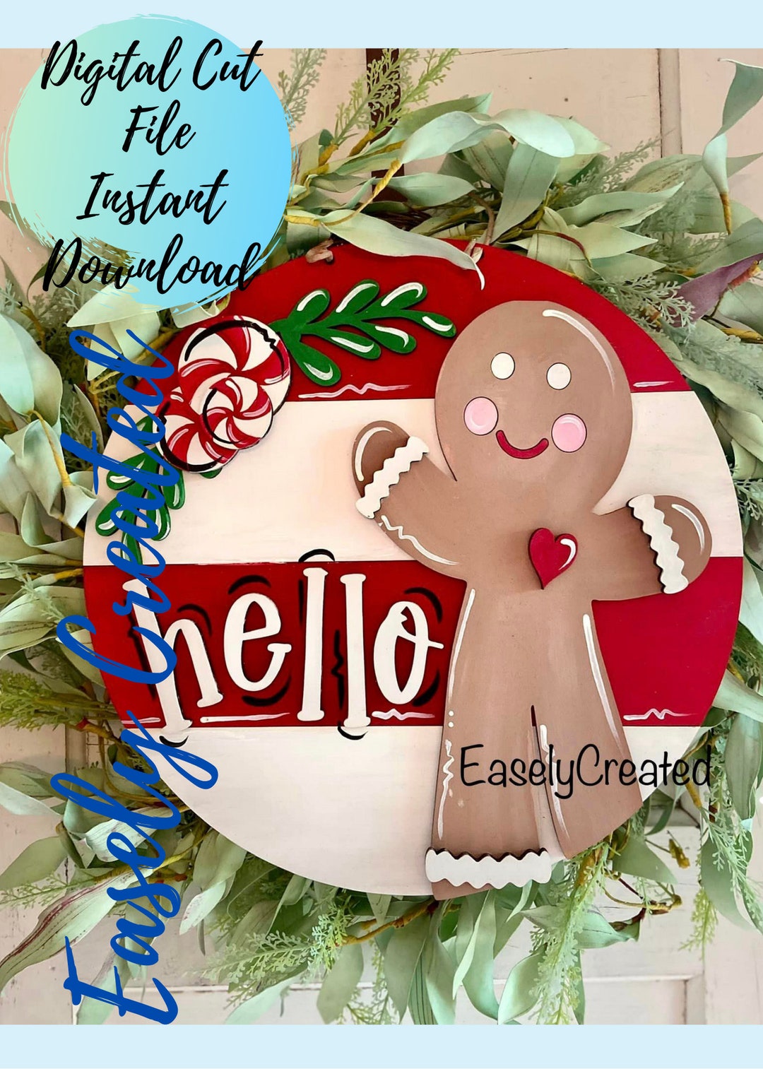 Gingerbread Door Hanger SVG Digital File - Christmas Sign Svg Holiday ...