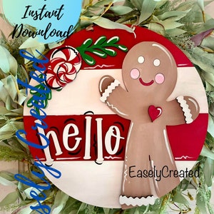 Gingerbread Door Hanger SVG  Digital File - Christmas sign svg Holiday Baking Sign SVG Glowforge Christmas Door Hanger