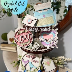 Valentinstag Tiered Tablett Digital Download Datei - Glowforge Herz Tiered Tablett SVG - Februar Tiered Tablett SVG - Liebestablett Set