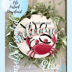 Sand Dollar Door Hanger Sign SVG-bestand - Hello Summer Welcome Crab sign - Home Door Hanger - Krab zeeschelp Sign Glowforge Ready Laser