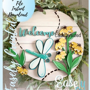 Dragon fly  welcome door  Hanger Sign SVG File  Spring  Summer  Porch Sign SVG -  Sign Glowforge SVG