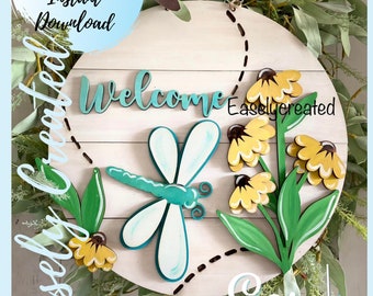 Dragon fly  welcome door  Hanger Sign SVG File  Spring  Summer  Porch Sign SVG -  Sign Glowforge SVG