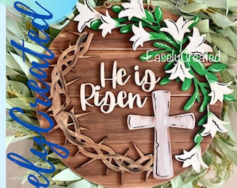 Easter Door Hanger Sign SVG File  - 15" He is Risen door hanger Sign SVG Welcome Sign SVG Easter Cross Sign