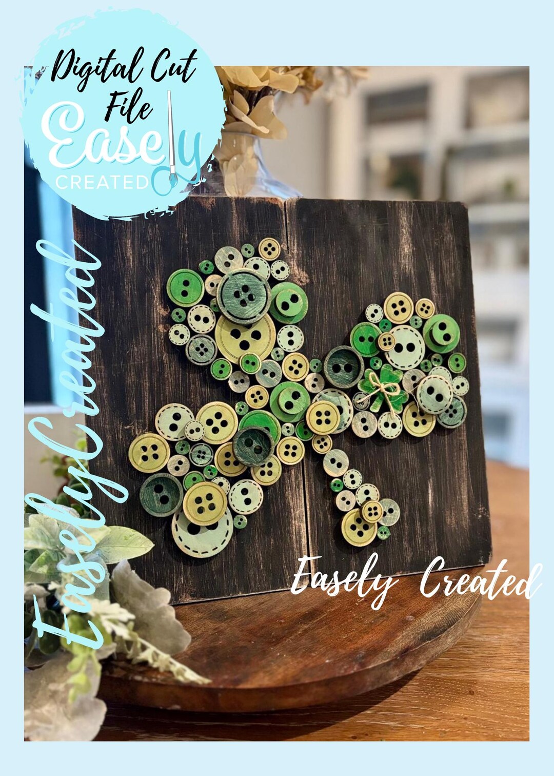 Wooden Button Clover® Sign SVG St Patricks Paddy Luck Vintage Instant ...
