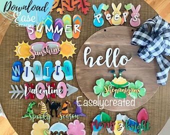 Seasonal Interchangeable Sign SVG File  - Seasonal Door Hanger - All Seasons Interchangeable  Sign SVG