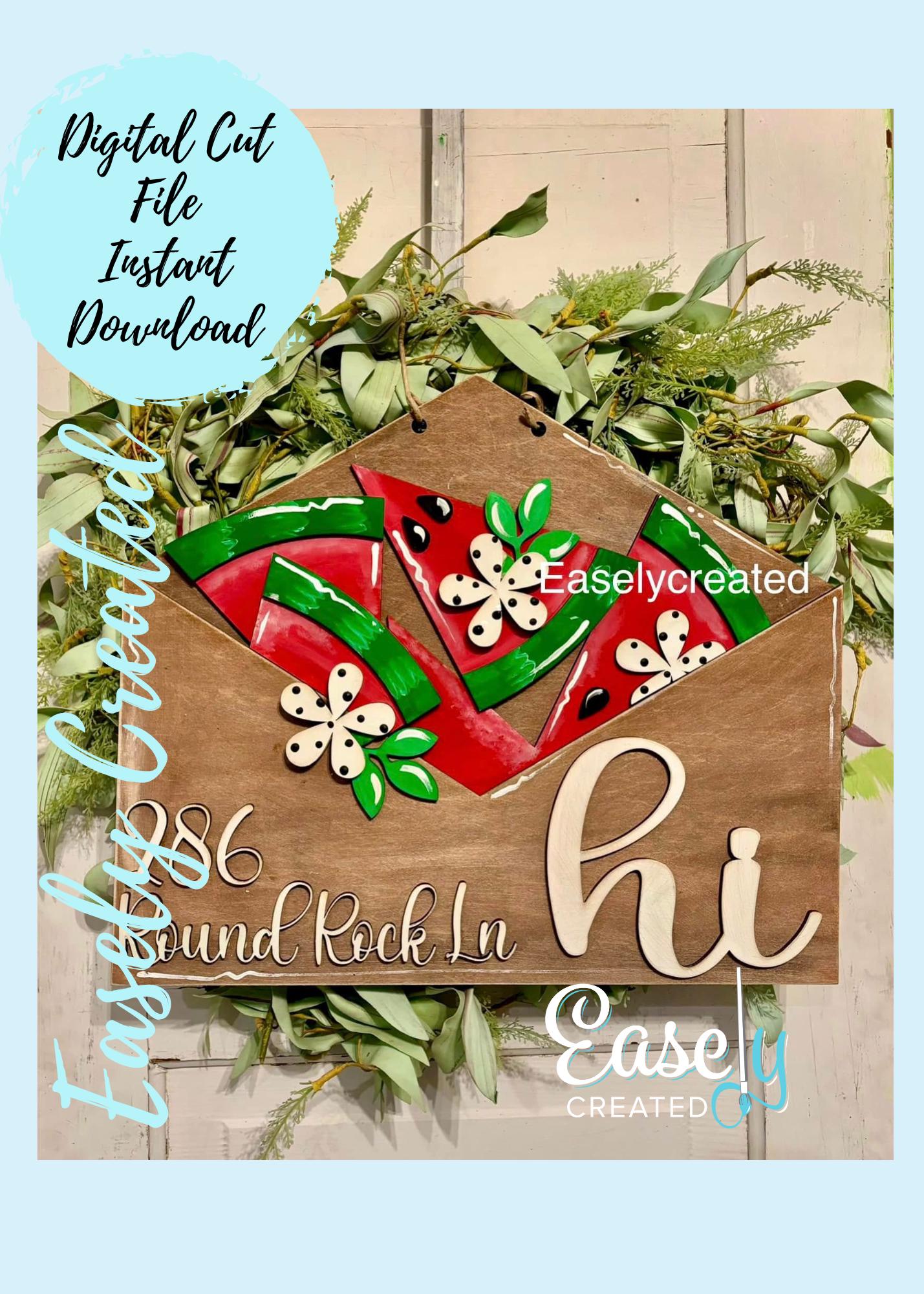 Envelope Interchangeable Door Hanger INSERT "Summer Watermelon" Seasonal Laser Ready  Glowforge SVG Digital Download Sign