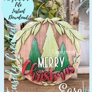 Merry Christmas Tree Door Hanger Sign SVG  Holiday  Glowforge SVG  Porch Sign Chrsitmas Holiday vintage Colors