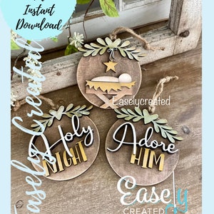 Christmas  Digital File - Nativity Bethlehem Ornament -  Holy Night SVG Adore Him Baby Jesus Glowforge Laser Ready SVG