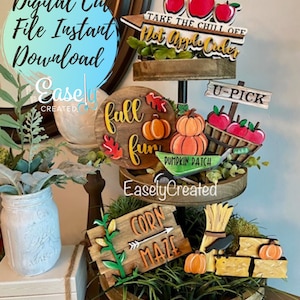 Fall Tiered Tray Digital Download File - Pumpkin Tiered Tray - Sweater Weather Tiered Tray DIY Kit -   Corn Maze Tiered Tray Glowforge File