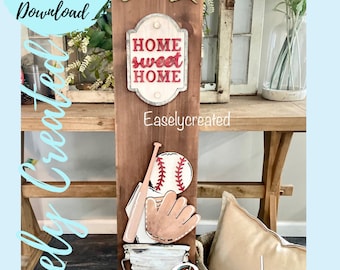 4ft Interchangeable Porch Leaner insert "Home Sweet Home Baseball" Seasonal Sign SVG  Holiday Porch Laser Ready  Glowforge SVG