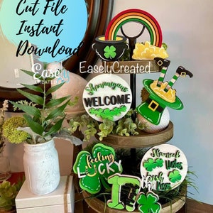 Leprechaun Tiered Tray Digital Download File - Glowforge St Patrick&#39;s Day Tiered Tray SVG - DIY Irish themed Tiered Tray SVG