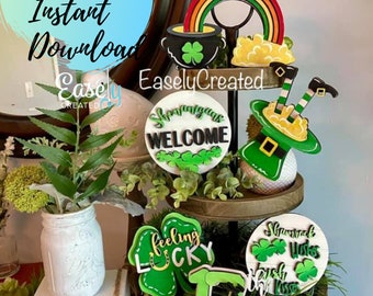 Archivo de descarga digital de bandeja escalonada de duende - Glowforge Bandeja escalonada del Día de San Patricio SVG - Bandeja escalonada con temática irlandesa DIY SVG