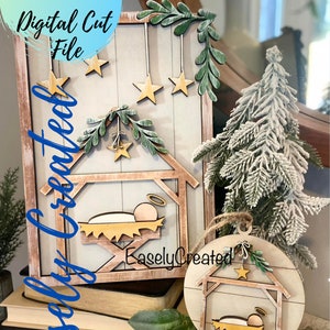 Pacote de ornamentos para sinal de noite santa, bebê Jesus, sinal de Natal, sinal de feriado, arquivo digital SVG a laser Glowforge