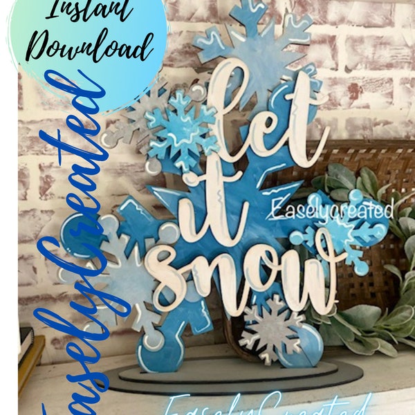Snowflake SVG File Holiday SVG Sign- Let it Snow Door Hanger SVG -  Snowflake Sign svg Glowforge