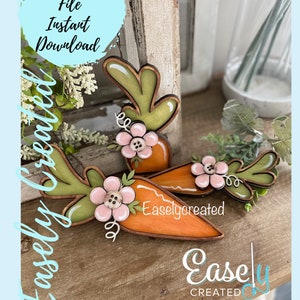 Easter Bunny Carrots with Flowers Sign Glowforge Laser Ready SVG Digital Download