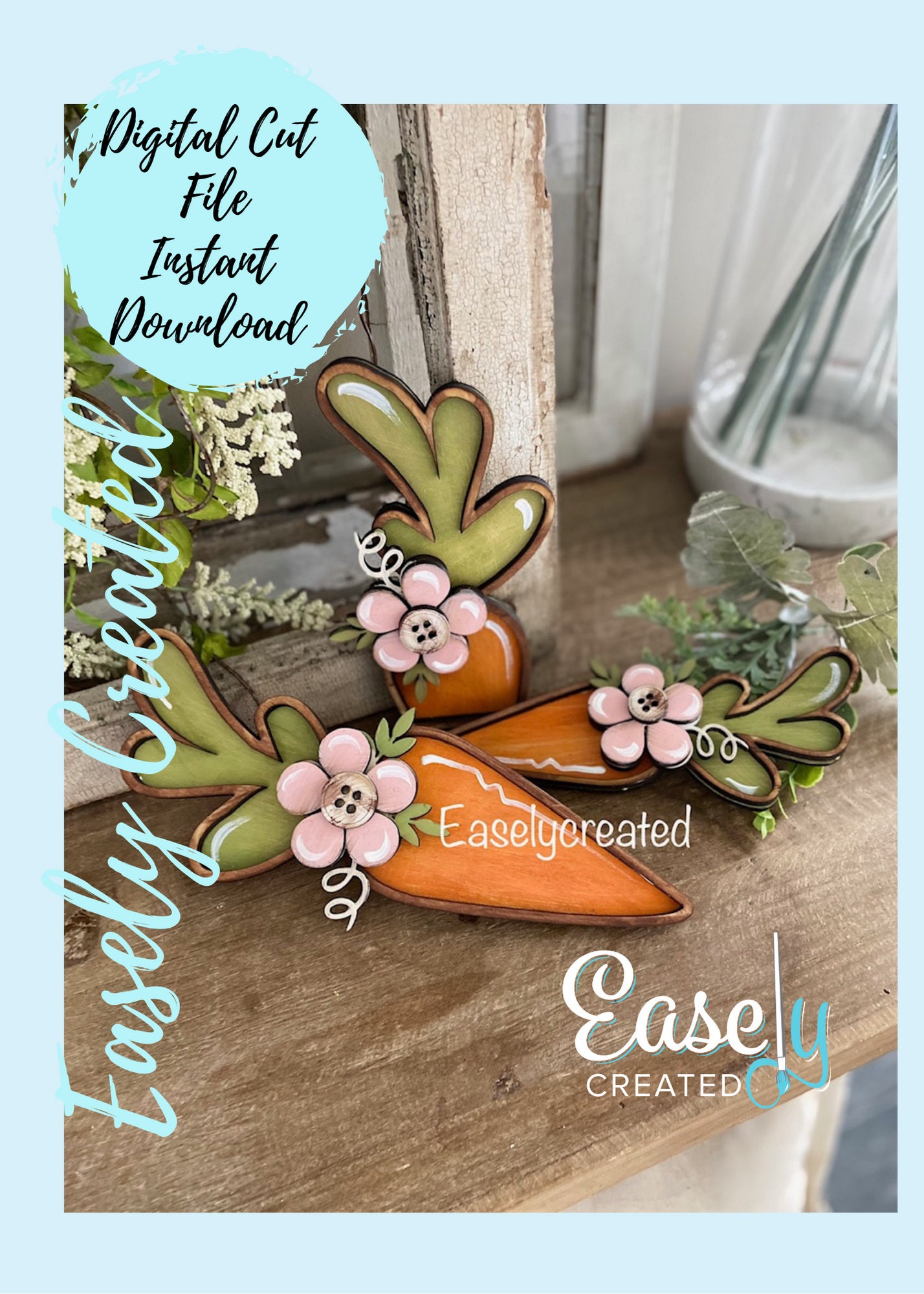 Easter Bunny Carrots With Flowers Sign Glowforge Laser Ready SVG ...