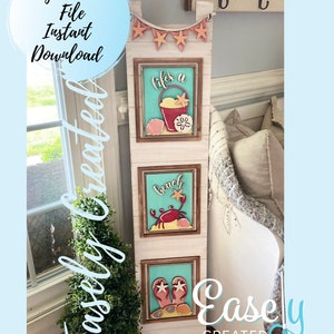 Grande échelle interchangeable de 42 po. L&#39;été vit une plage crabe coquillage saisonnier signe SVG Home Sweet Home vacances Glowforge SVG porche signe