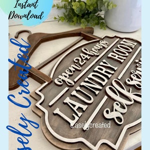 Conjunto de placas de autoatendimento para lavanderia Arquivo digital - Cabide para lavanderia - Placa de casa de fazenda SVG Placa de autoatendimento SVG Glowforge Laser Ready SVG