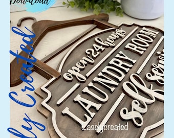 Laundry Room Self Serve Sign Set Digital File -  Laundry Hanger -  Farmhouse Sign SVG sign Self Service Sign SVG  Glowforge Laser Ready SVG