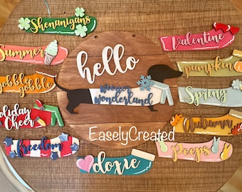Dachshund Seasonal Interchangeable Sign SVG File   Doxie Sign Seasonal Dachshund Door Hanger All Seasons Interchangeable  dachshund Sign SVG