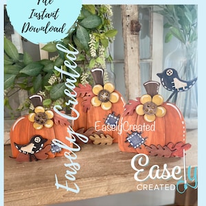 Fall Pumpkin Sunflower Crow Chunky  Shelf Sitter  SVG File  Autumn Decor Sign SVG -  Sign Glowforge Laser Ready