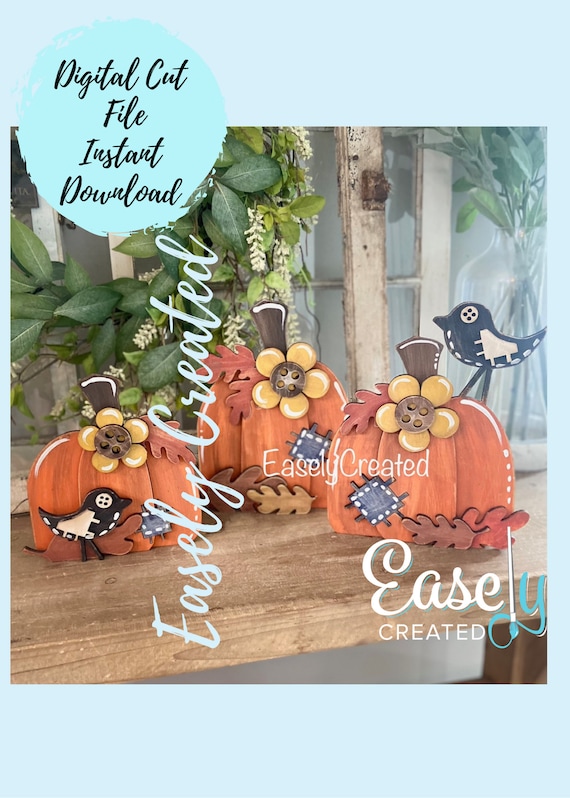Fall Pumpkin Sunflower Crow Chunky  Shelf Sitter  SVG File  Autumn Decor Sign SVG -  Sign Glowforge Laser Ready